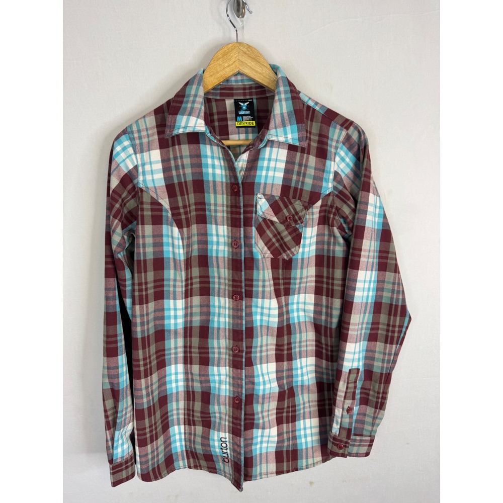 Burton DryRide Women‎ Maroon Teal Plaid Button Up Shirt Medium Performance